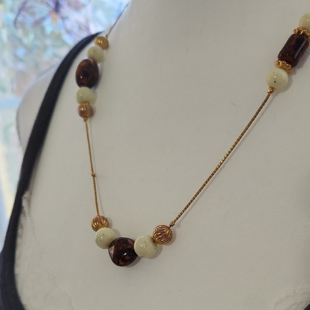 Elegant Gold and Brown Beaded Necklace